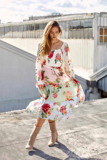 Margot Floral Tiered Midi Dress