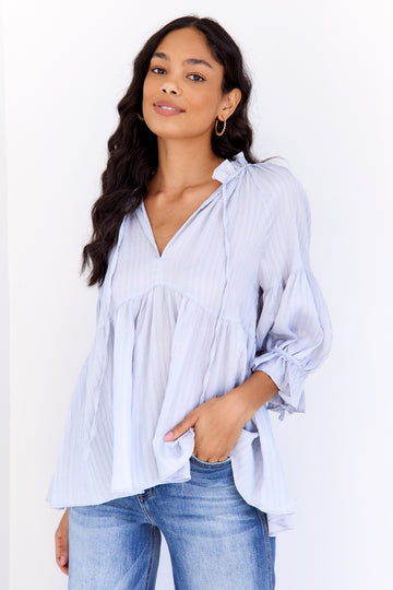 Aspen Textured Stripe Tie Neck Blouse
