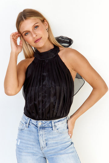 Shirley Halter Tie Neck Bodysuit