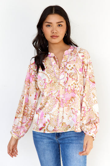 Melinda Long Sleeve Paisley Blouse - L - MULI