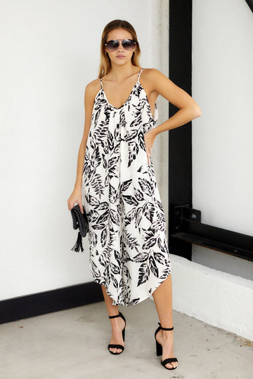 Costal Printed Jumpsuit - L - BLACK