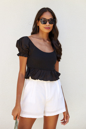 Zoie Puff Sleeve Smocked Cropped Blouse
