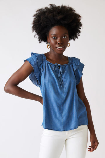 Sally Chambray Puff Sleeve Top