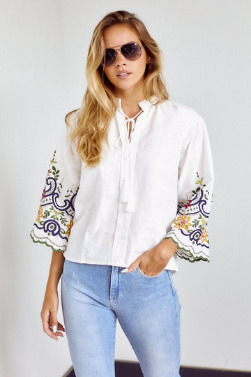Winthrop Embroidered Bell Sleeve Blouse