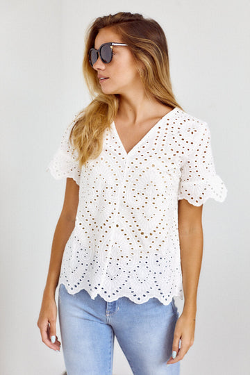 Seabrooke Scalloped Hem Crochet Blouse