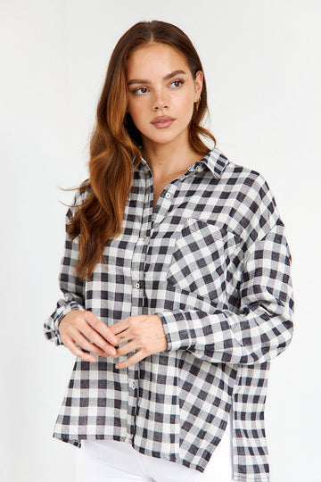 SALE - Eleri Plaid Button Front Blouse