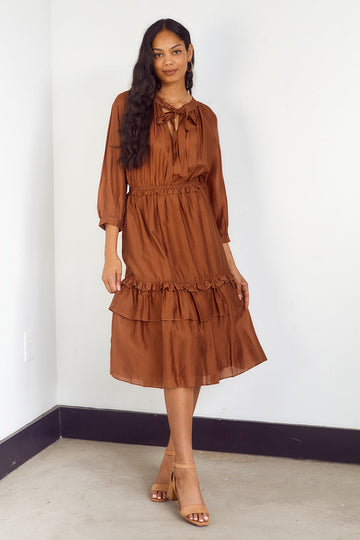 Benefield Tie Neck Tiered Midi Dress