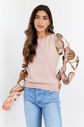Idris Scarf Print Sleeves Knit Sweater
