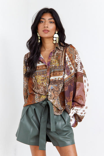 SALE- Livia Scarf Print Top