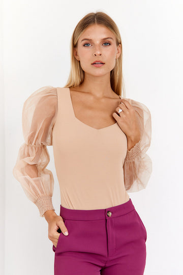 Leah Sheer Puff Sleeve Bodysuit