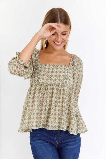 SALE - Kiera Geo Print Babydoll Top