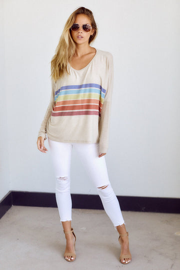 Jessy Multi Stripe Crew Neck Top