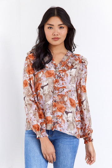 SALE - Keira Printed Ruffle Blouse