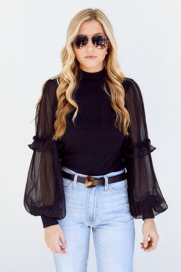Maretta Sheer Sleeve Knit Blouse