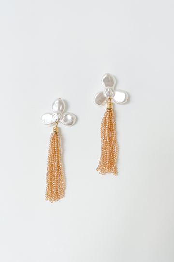 SALE - Sandra Flower Bead Tassel Earring
