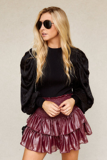 Ayanna Satin Puff Sleeve Knit Top