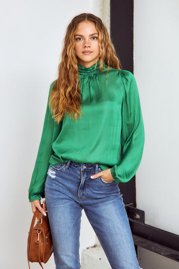 Barnett Ruffled Neck Satin Blouse