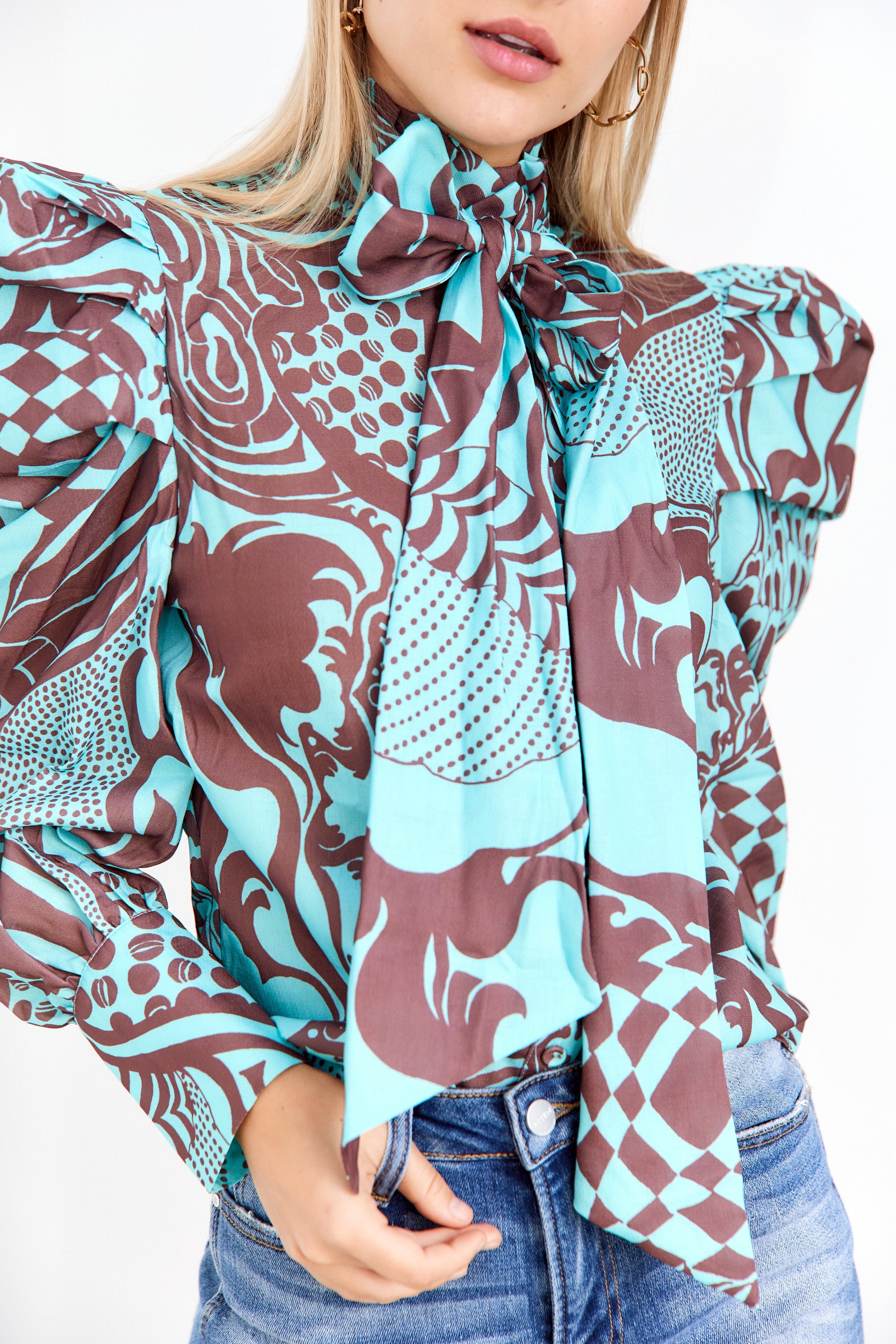 SALE - Emerson Abstract Print Tie Neck Blouse