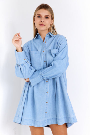 SALE - Vega Button Front Denim Shirt Mini Dress