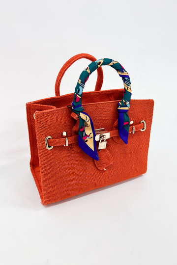 SALE - Kat Scarf Handle Burlap Handbag
