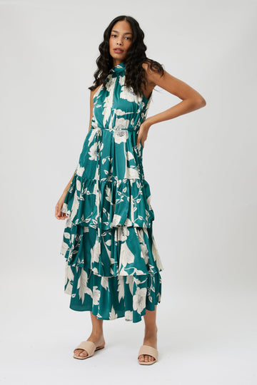 Cora Satin Tiered Maxi Dress