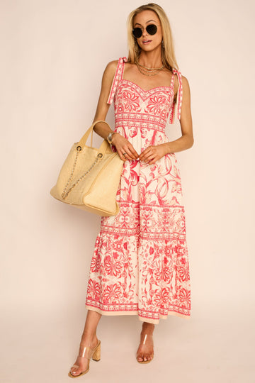 Selina Printed Tie Shoulder Midi Dress