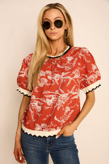 Jenna Floral Scalloped Top