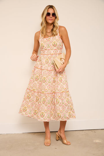 Hannah Printed Tiered Midi Dress