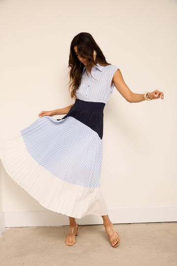 Anne Collared Pleated Midi Dress
