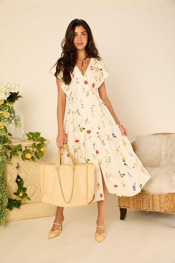Cate Flower Print Button Down Midi Dress