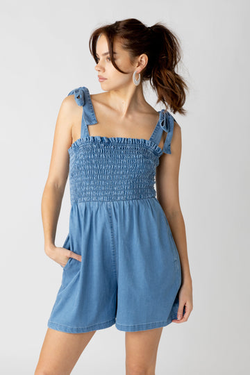 SALE - Louisa Tie Strap Denim Romper