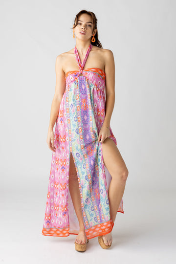 SALE - Verity Mixed Print Halter Maxi Dress