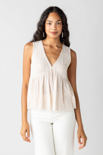 Lozano Scallop Trim V Neck Blouse