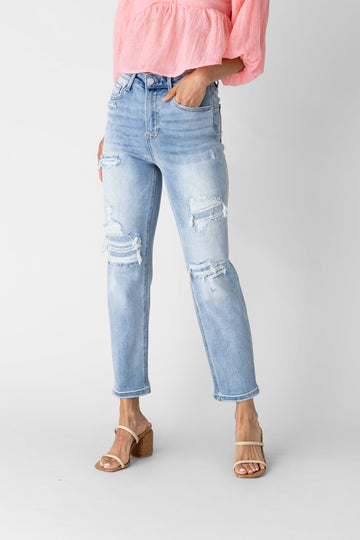 SALE - Brooklyn High Rise Distressed Straight Leg Jeans