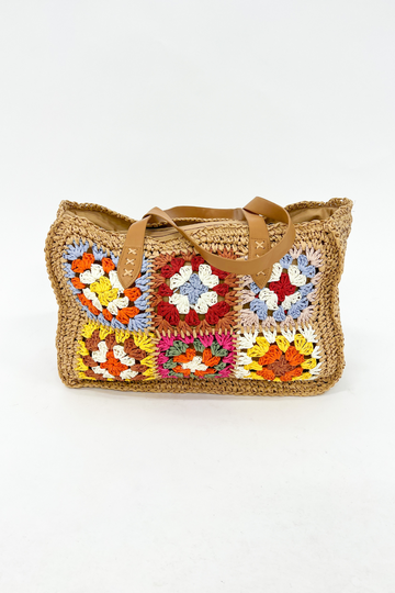 Rae Multicolor Square Raffia Tote