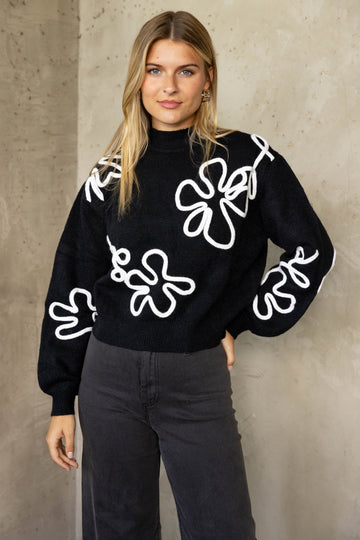SALE - Kourt Flower Embroidered Sweater
