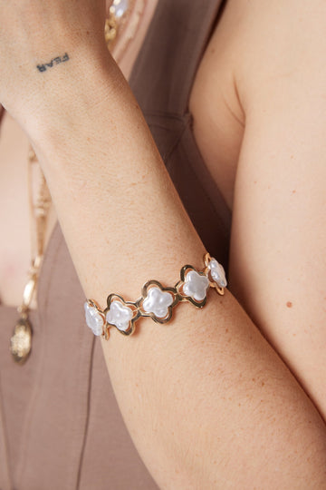 Diana Pearl Clover Cuff Bracelet