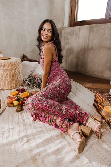 Alexa Crochet Fringed Midi Dress