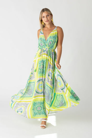 SALE - Rose Deep V Tie Front Maxi Dress