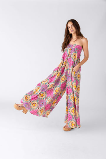Freya Strapless Tile Print Jumpsuit