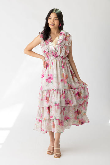 SALE - Baylene Floral V Neck Maxi Dress