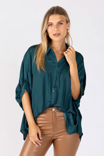 Jessie Boxy Satin Button Down Top