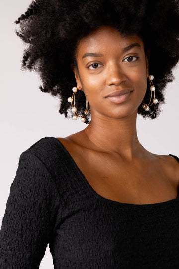 SALE - Leona Hoop Pearl Earrings