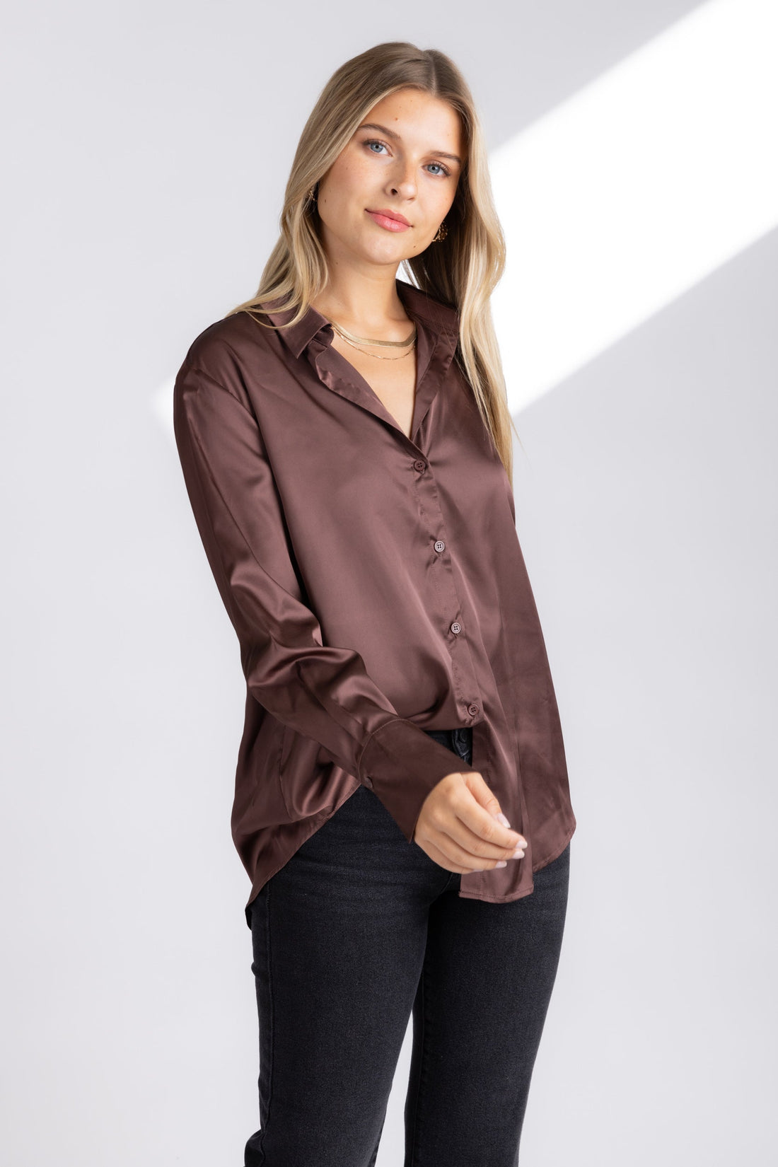 SALE - Hallie Satin Button Down Blouse