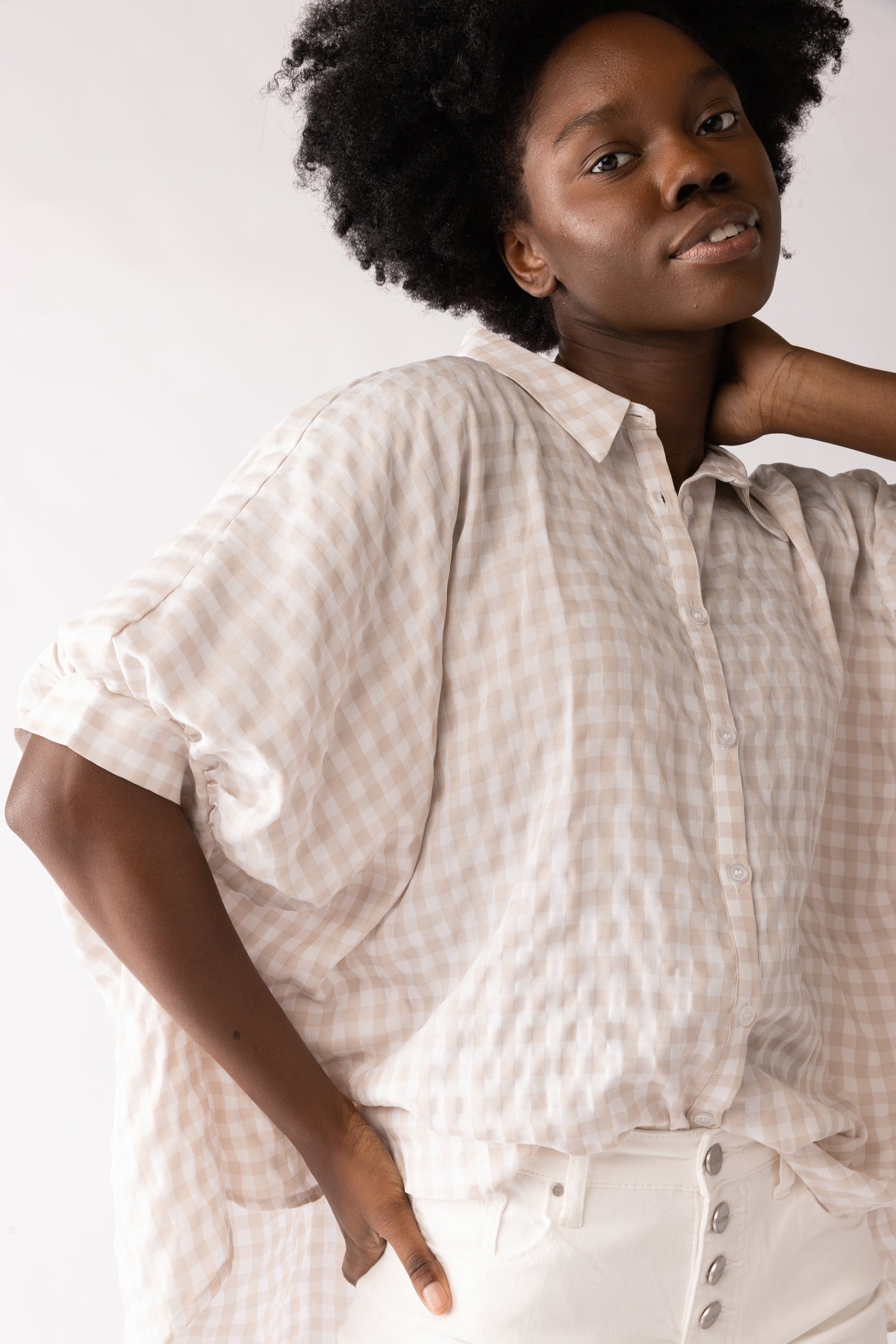 SALE - Eva Checkered Button Down Blouse