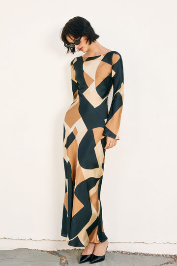 Lily Long Sleeve Abstract Dress