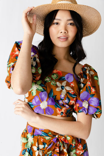SALE - Blakely Floral Cropped Bubble Sleeve Top