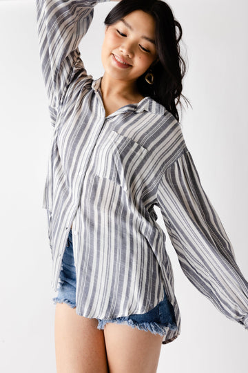 SALE - Sallie Striped Button Front Blouse