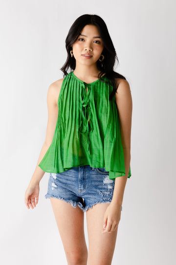 Belle Tie Front Pleated Top