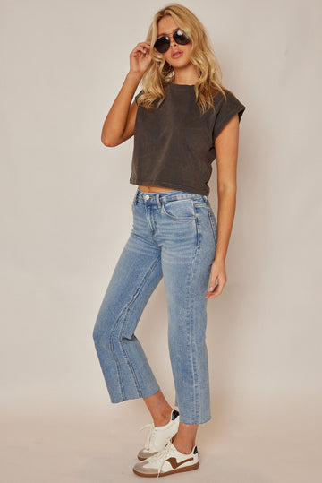 Maxwell Risen Mid Rise Detailed Ankle Flare Jeans